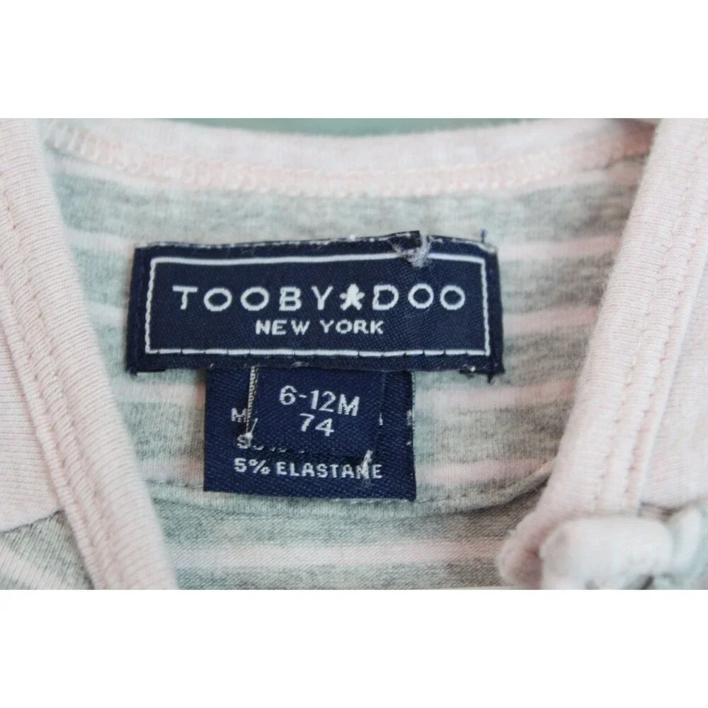 Toobydoo Chloe Stripe Baby Girls Long Sleeve Jumpsuit Pink Gray Size 6-12M